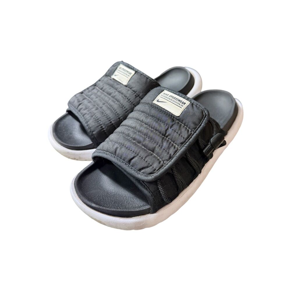 Nike Asuna Black Comfy Lace Adjustable Quilted Formed Footbed Slide Sandal Sz 9